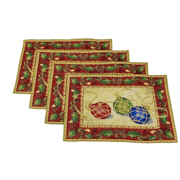 Vintage  Christmas Tapestry Placemats With Festive Ornament Design - Picture 1 of 7